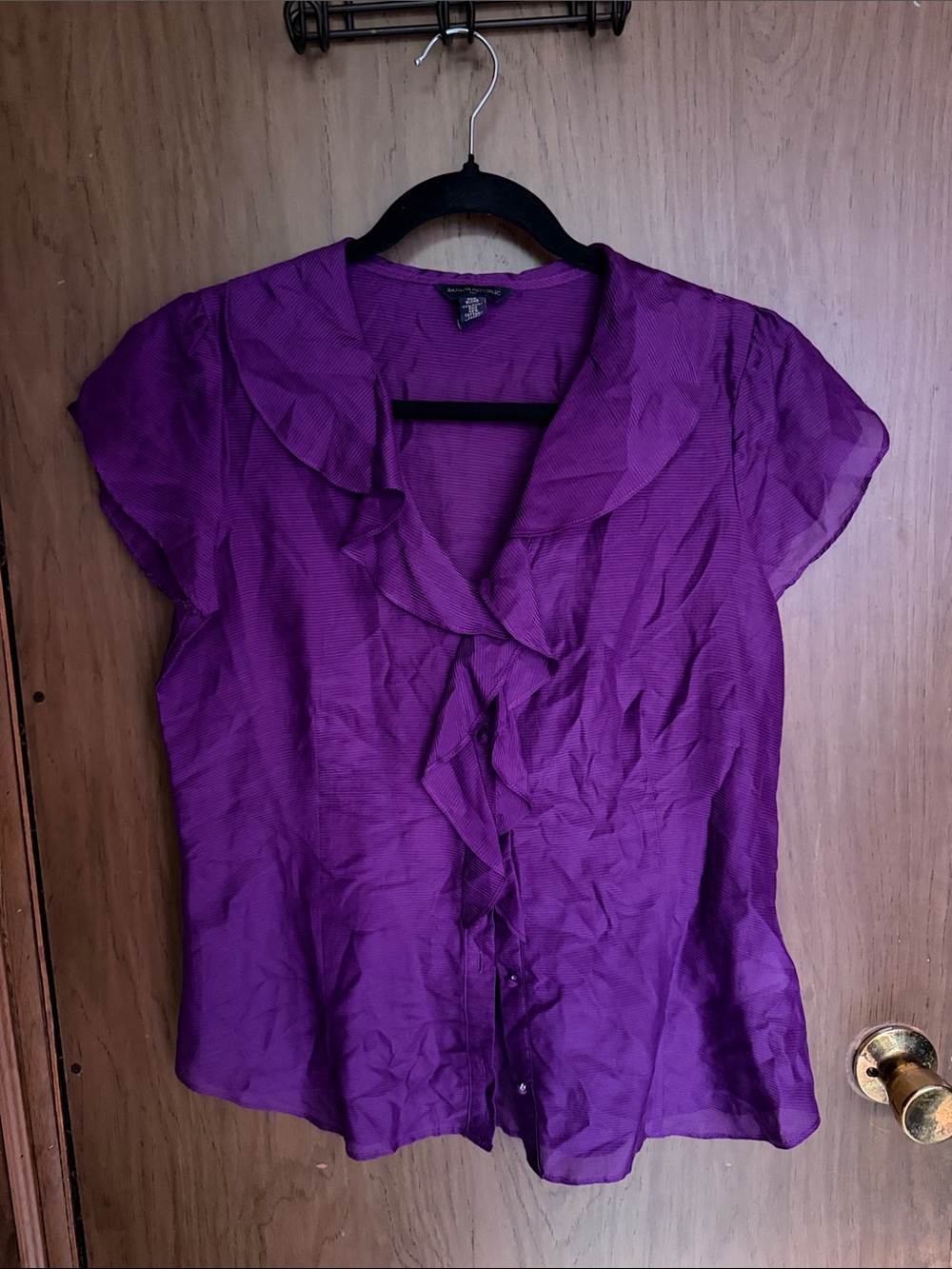Banana Republic Purple Ruffle-Front Short Sleeve Blouse